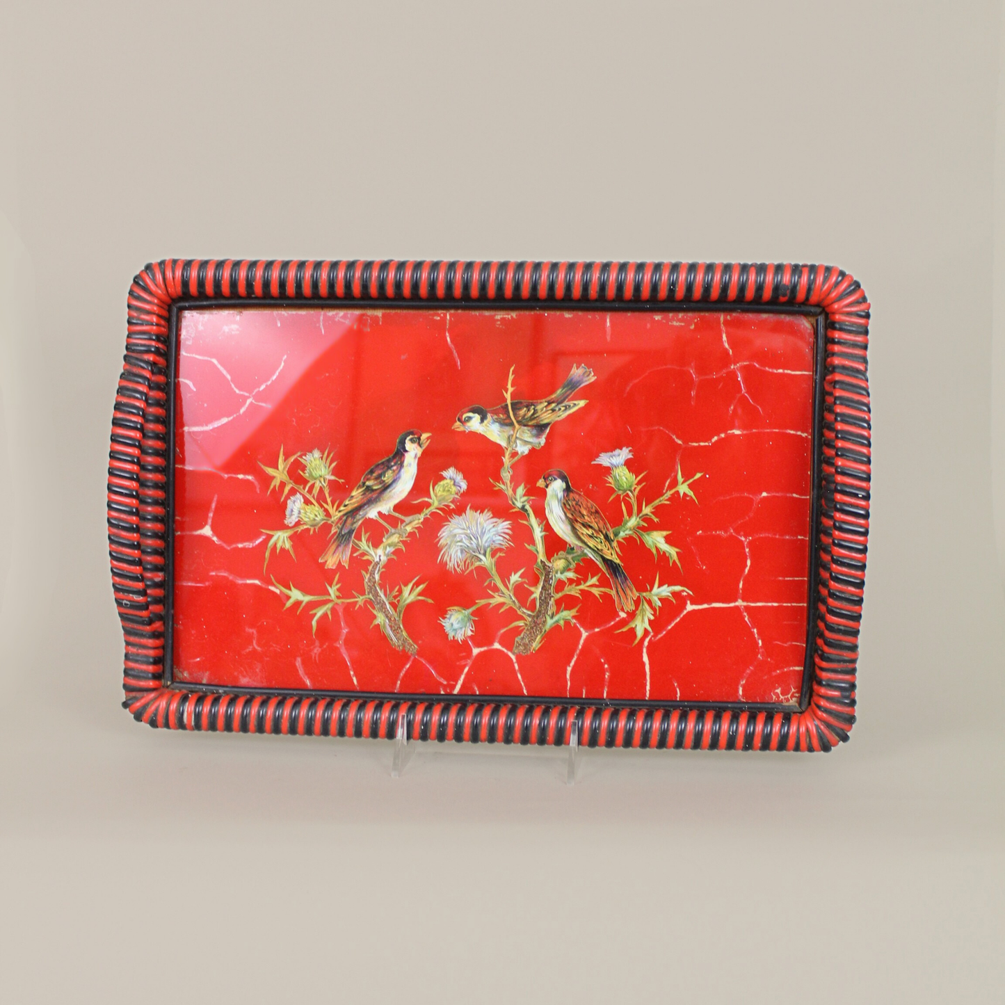 Antique Reverse Painted Glass Cocktail Tray