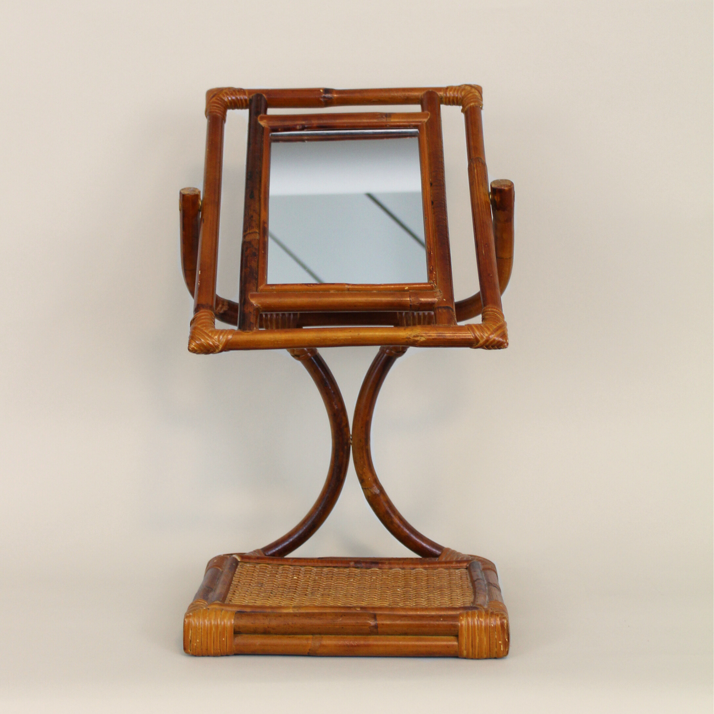 Vintage Rattan Table/Vanity Mirror