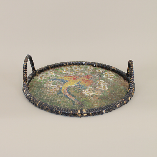 Vintage Hand Painted Woven Tray