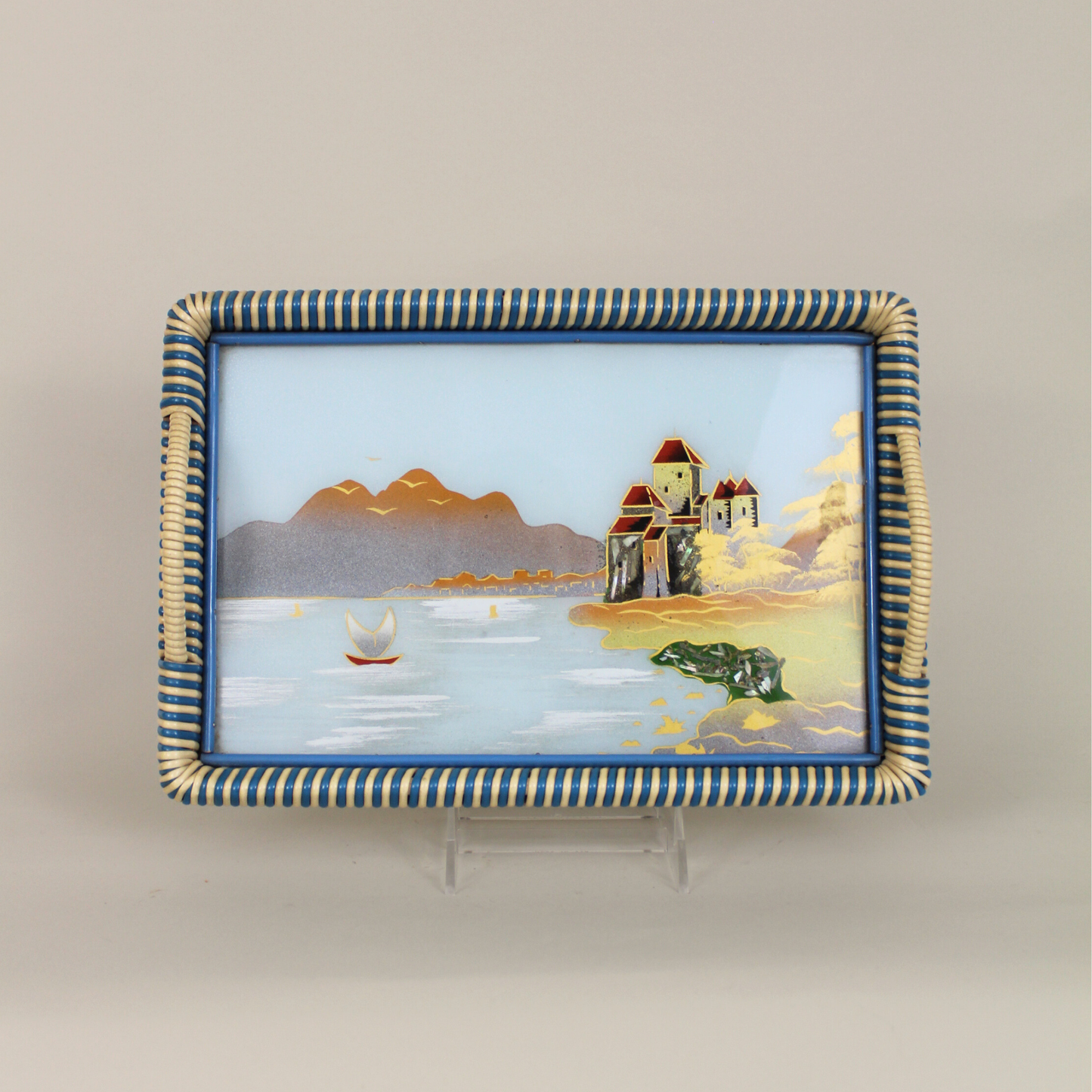 Antique Reverse Painted Glass Cocktail Tray