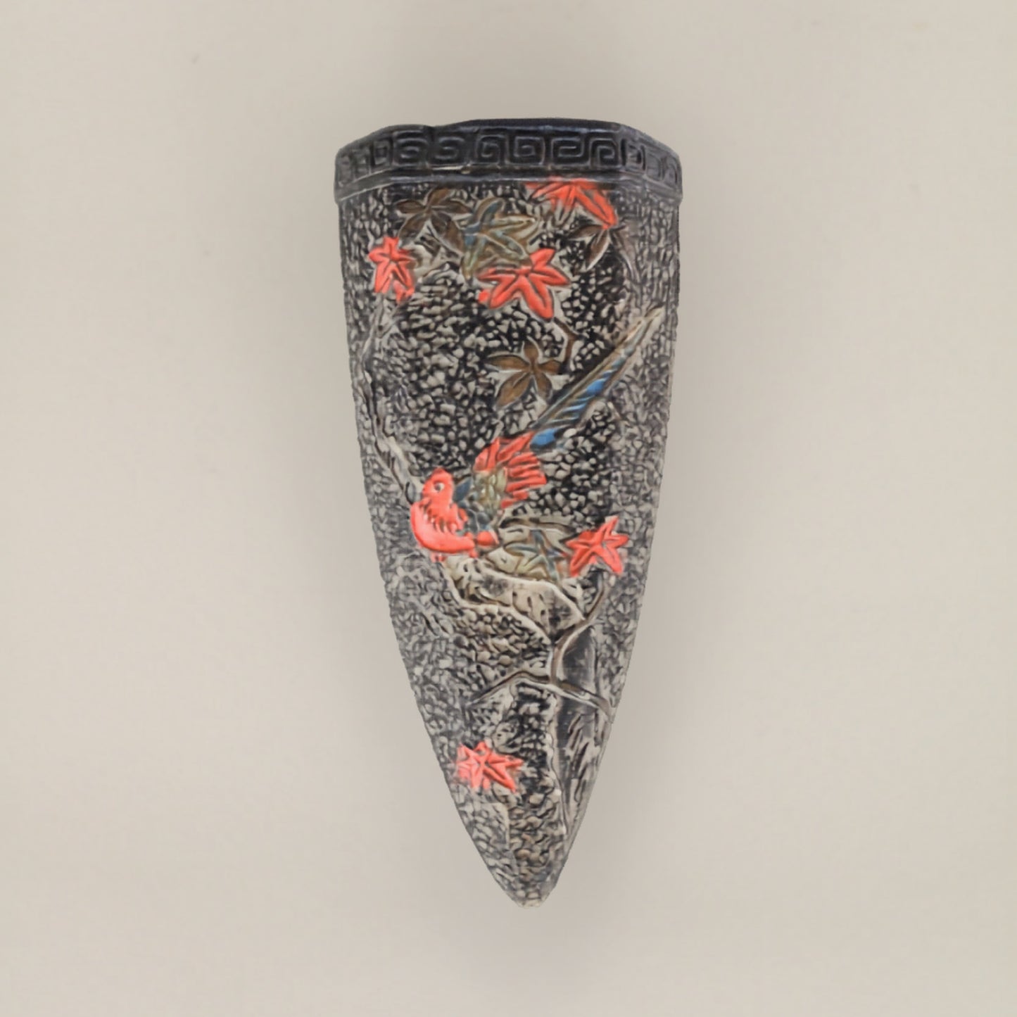 Vintage Japanese Hand Painted Ceramic Wall Pocket