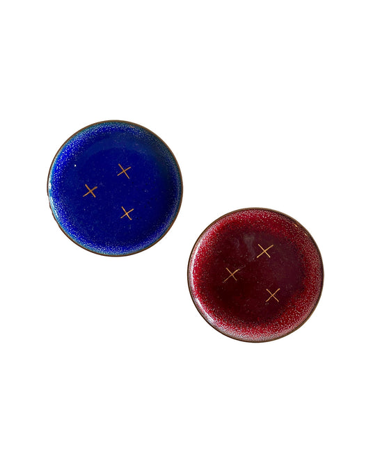 Red and Blue Vintage Enamel Coasters
