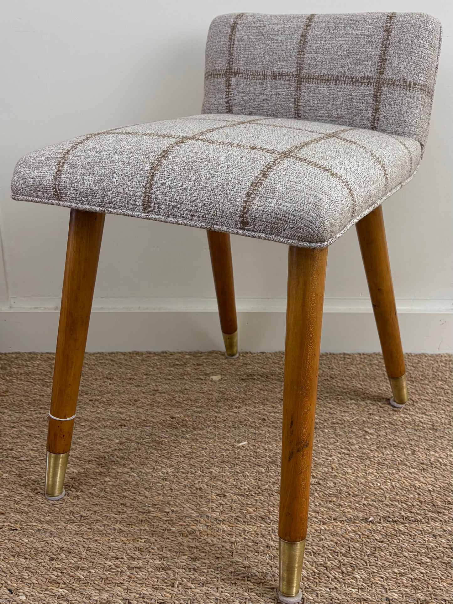 Mid Century Reupholstered Vanity/Desk Chair in Light Grid