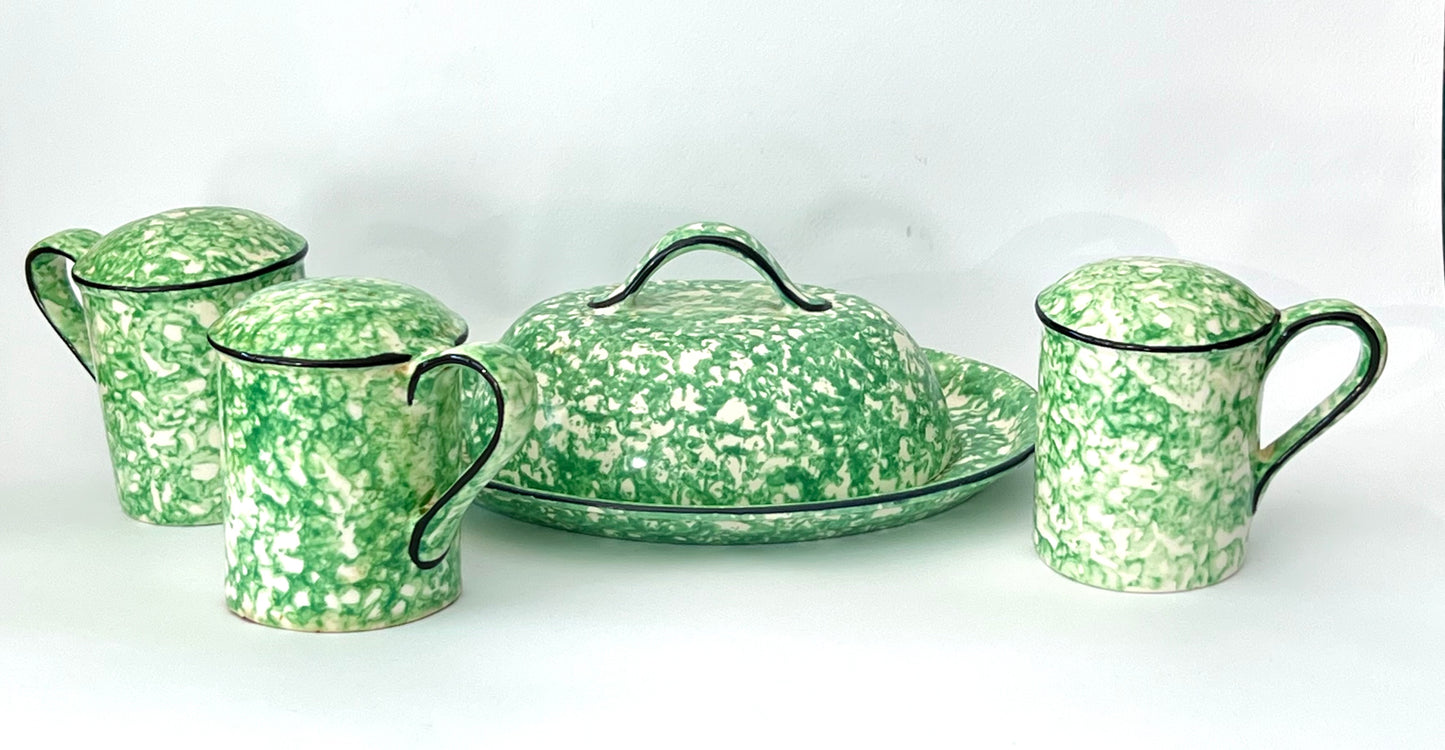 a mid-century set of green and white splatterware by Stangl