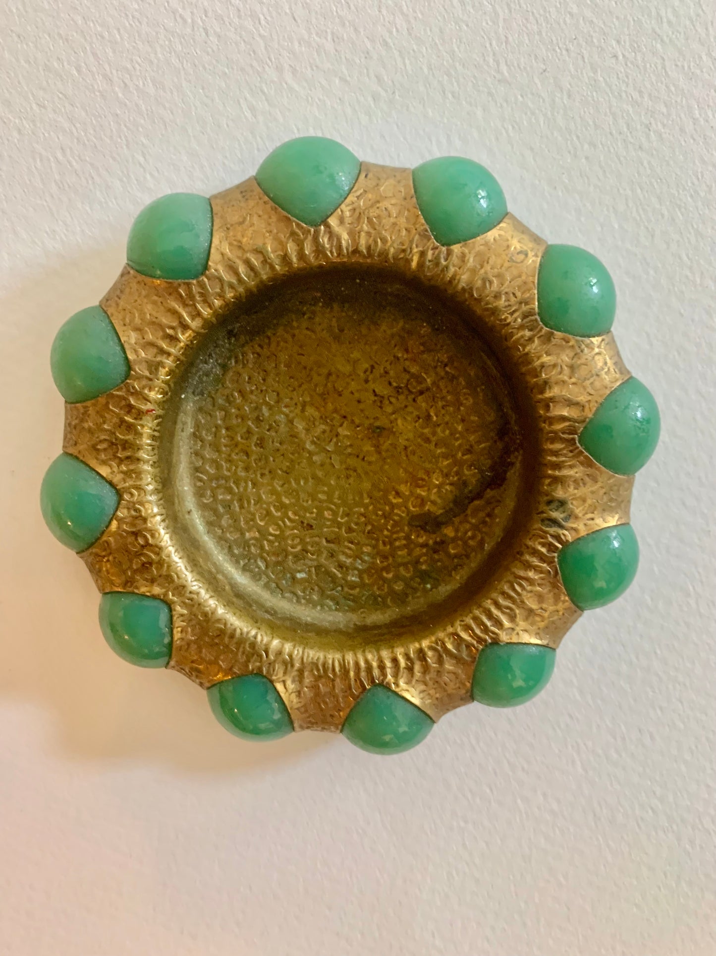 Vintage brass and green marble beaded jewel tray