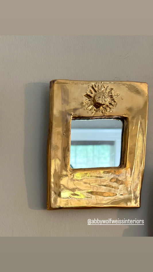 Hand made ceramic star mirror with gold luster glaze