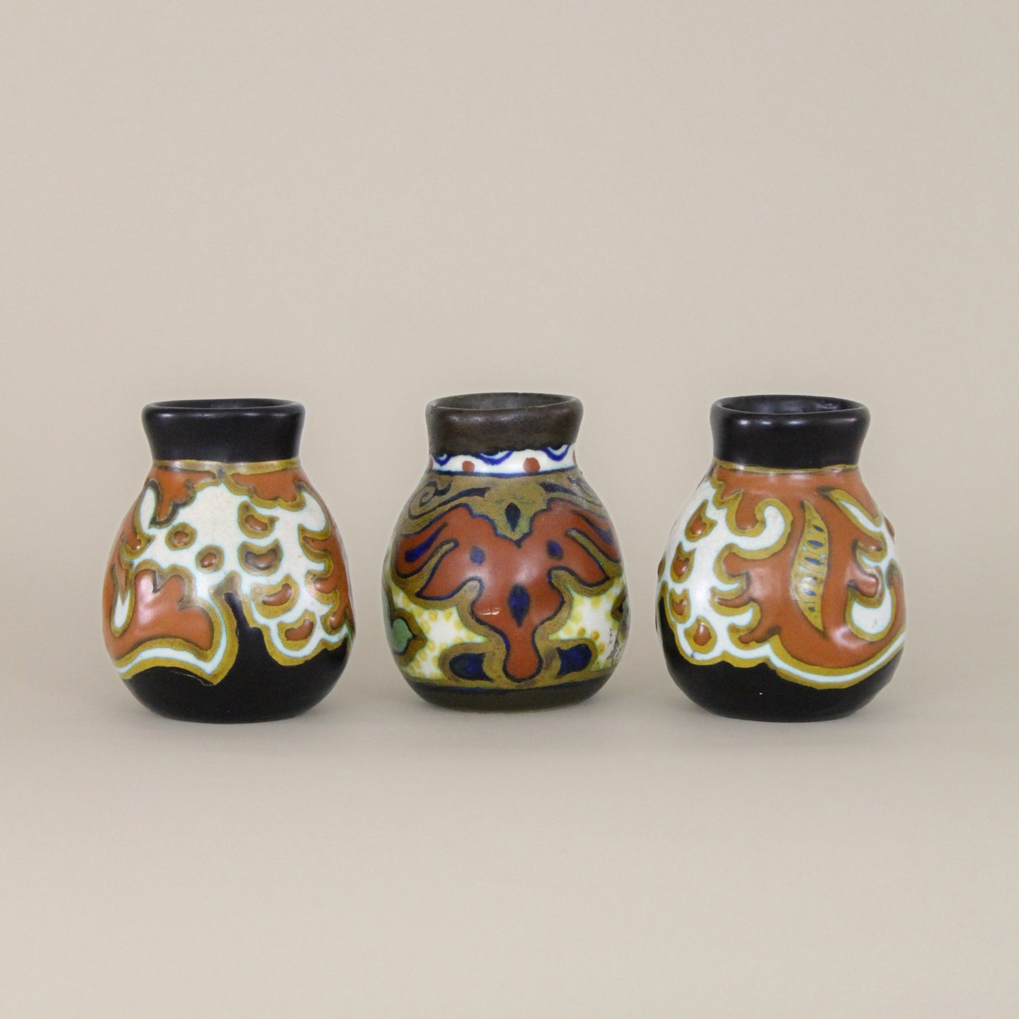 Trio of Mid Century Dutch Gouda Pottery Mini Vase