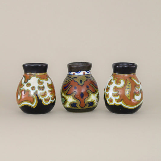 Trio of Mid Century Dutch Gouda Pottery Mini Vase