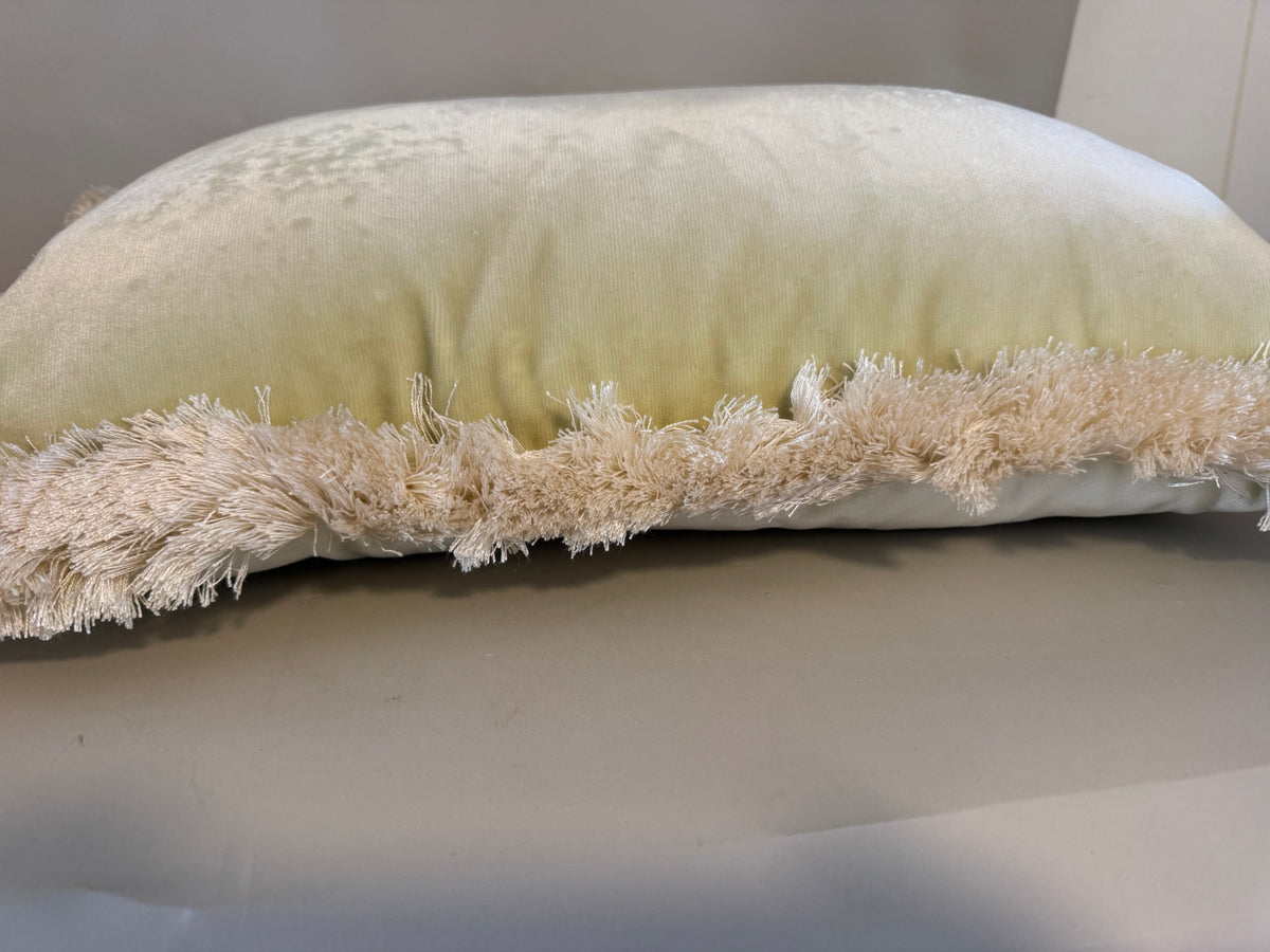 Fern velvet pillow with cream fringe trim insert included