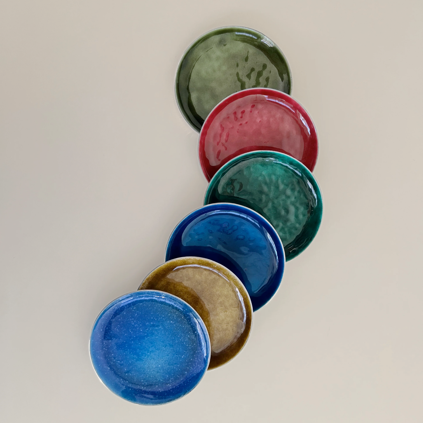 Set of 6 Mid-Century Modern Enamel and Copper Coasters