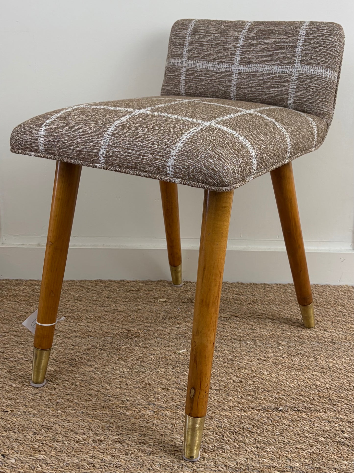 Mid Century Reupholstered Vanity/Desk Chair in Dark Grid