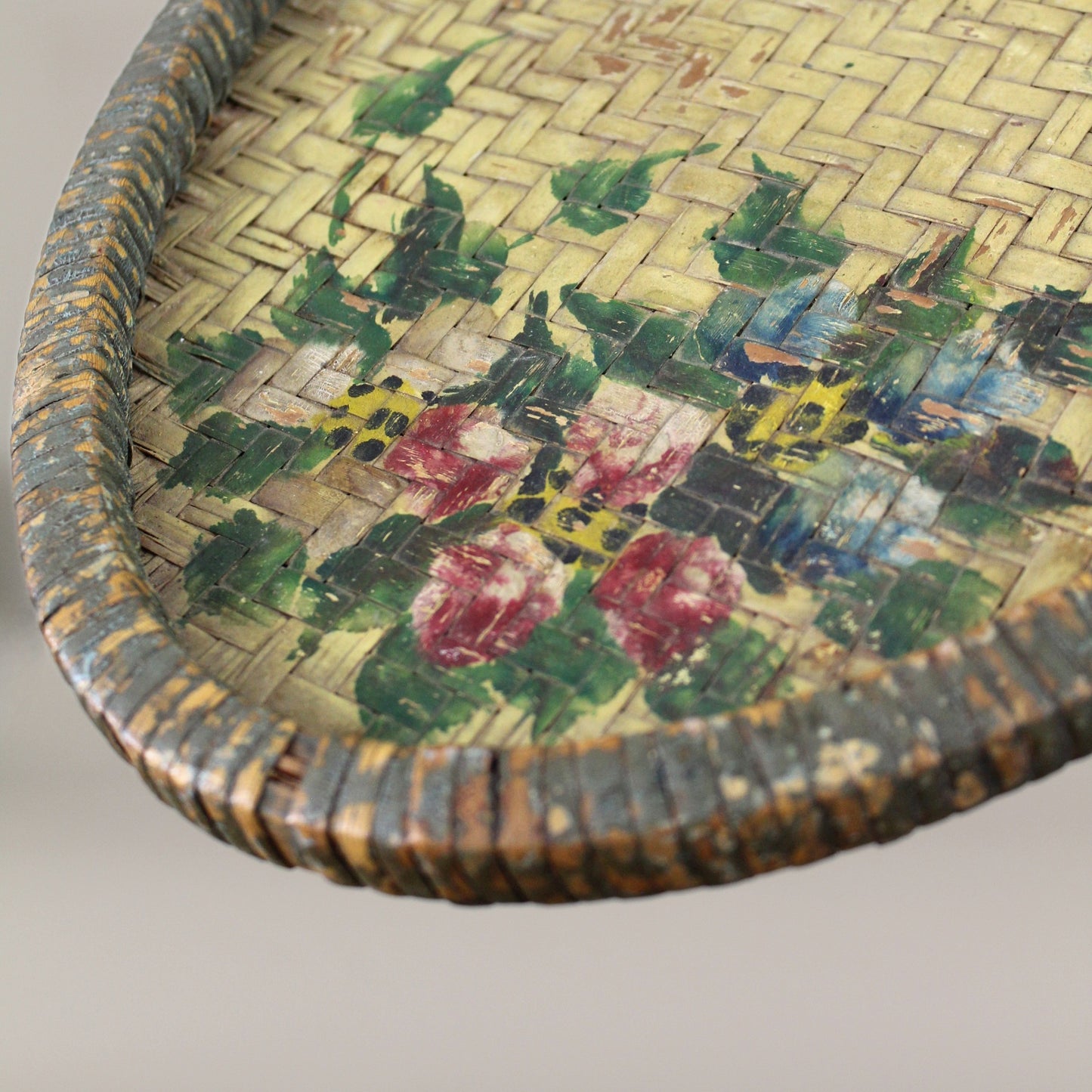 Antique Hand Painted Woven Tray