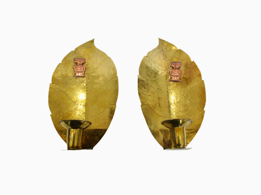 Pair of vintage Latin American hammered brass candle sconces