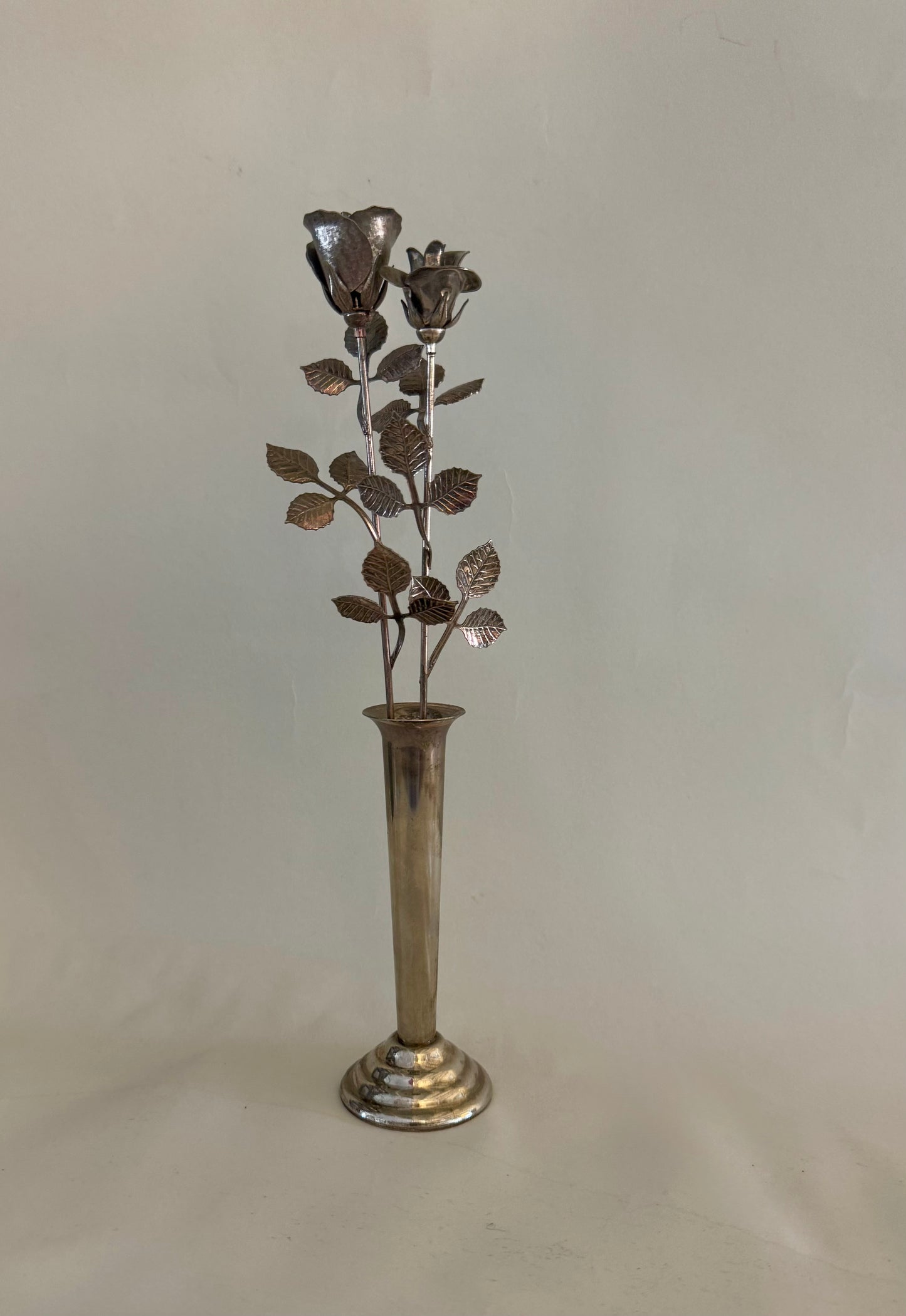 Mid Century silver roses bud vase sculpture