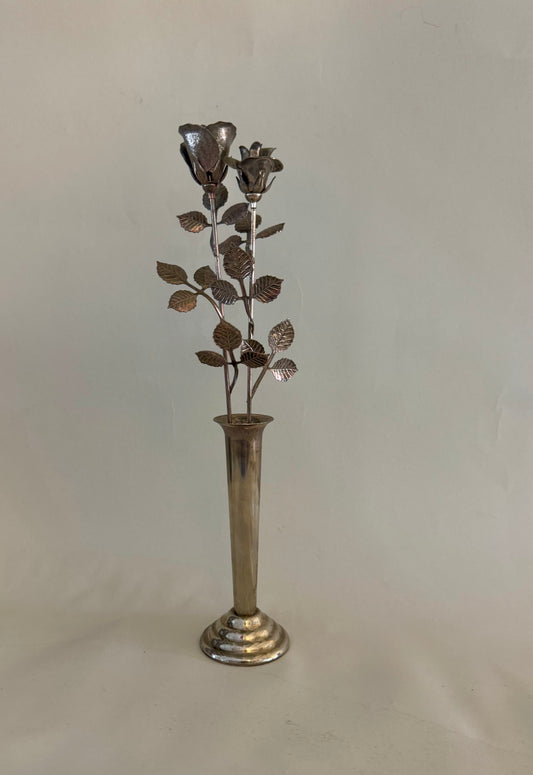 Mid Century silver roses bud vase sculpture
