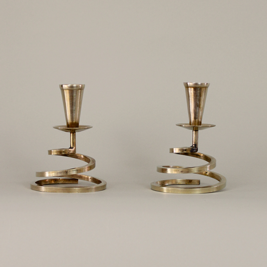 Pair of Mid Century Heavy Brass Candle Holders