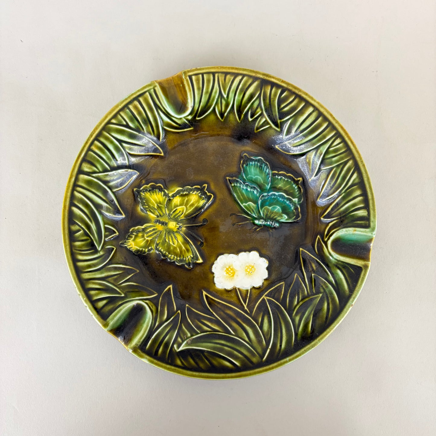 Vintage Japanese Butterfly Majolica Ashtray