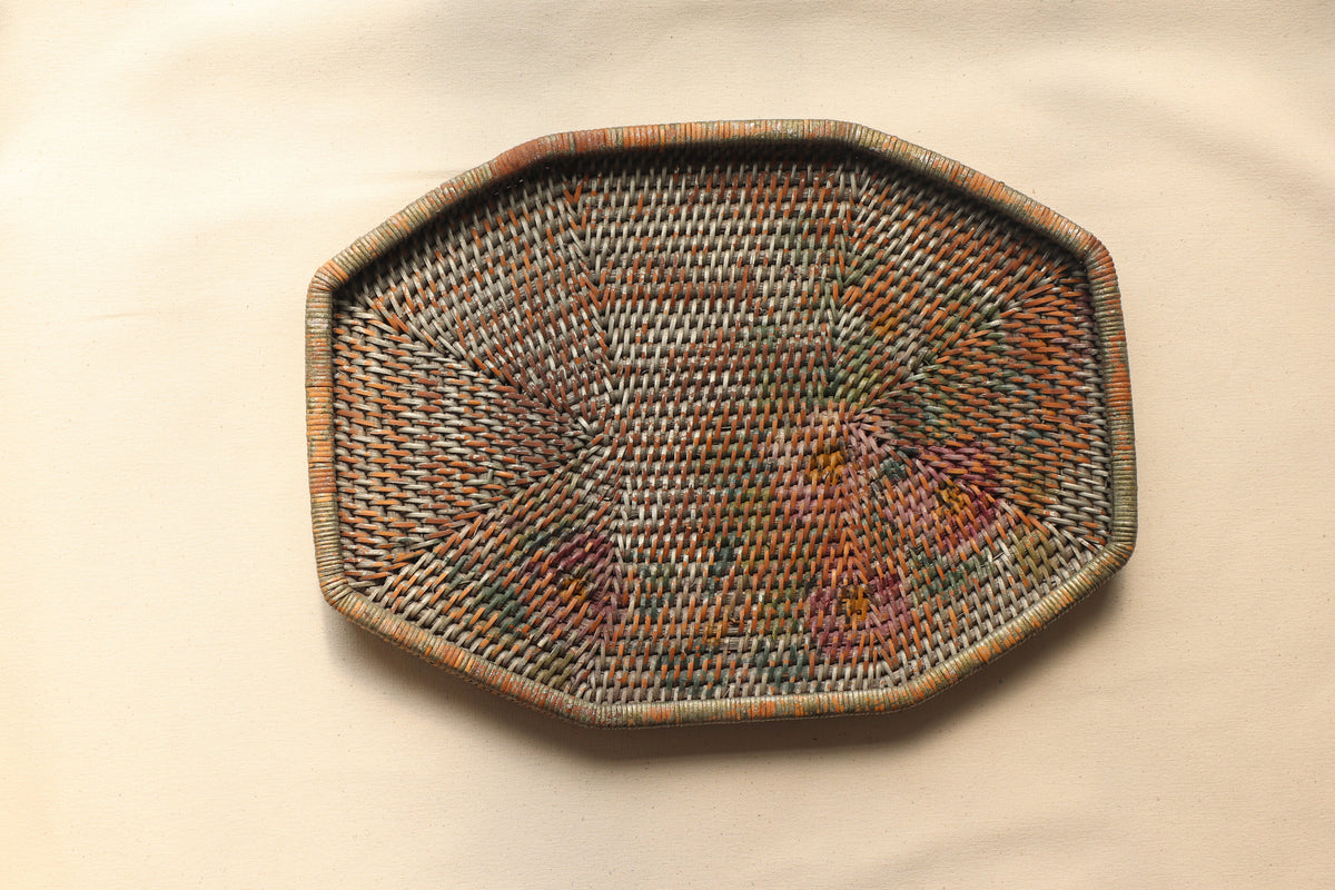 Antique Woven Hand Painted Tray