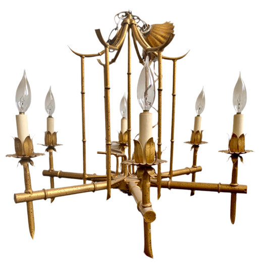 Gilt Faux Bamboo Metal Chandelier