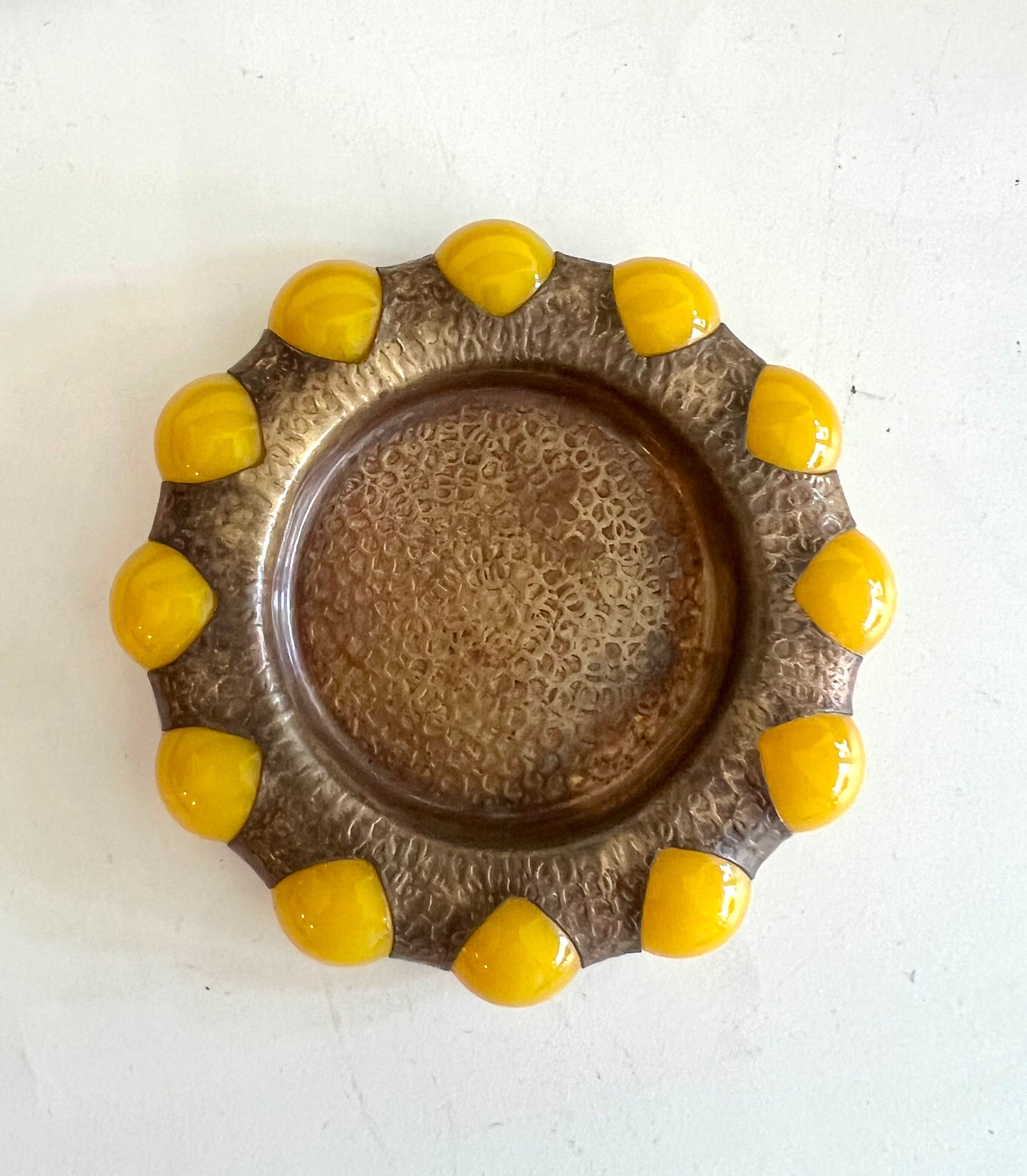 Vintage brass and yellow beads jewel and trinket tray