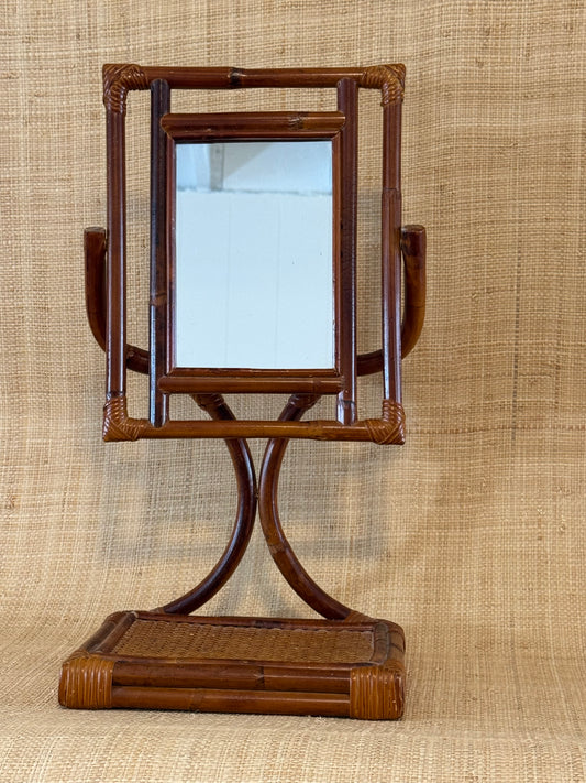 Vintage Rattan Table/Vanity Mirror