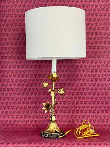Vintage Italian Gilt Metal Lamp with Marble Base