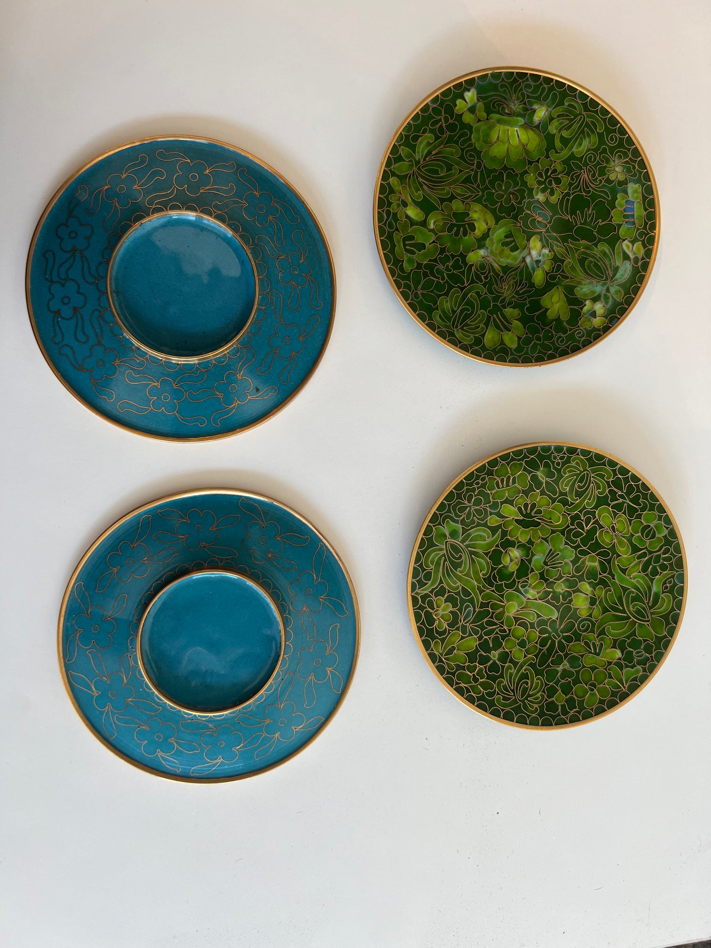 Cloisonné and brass coasters/small dishes