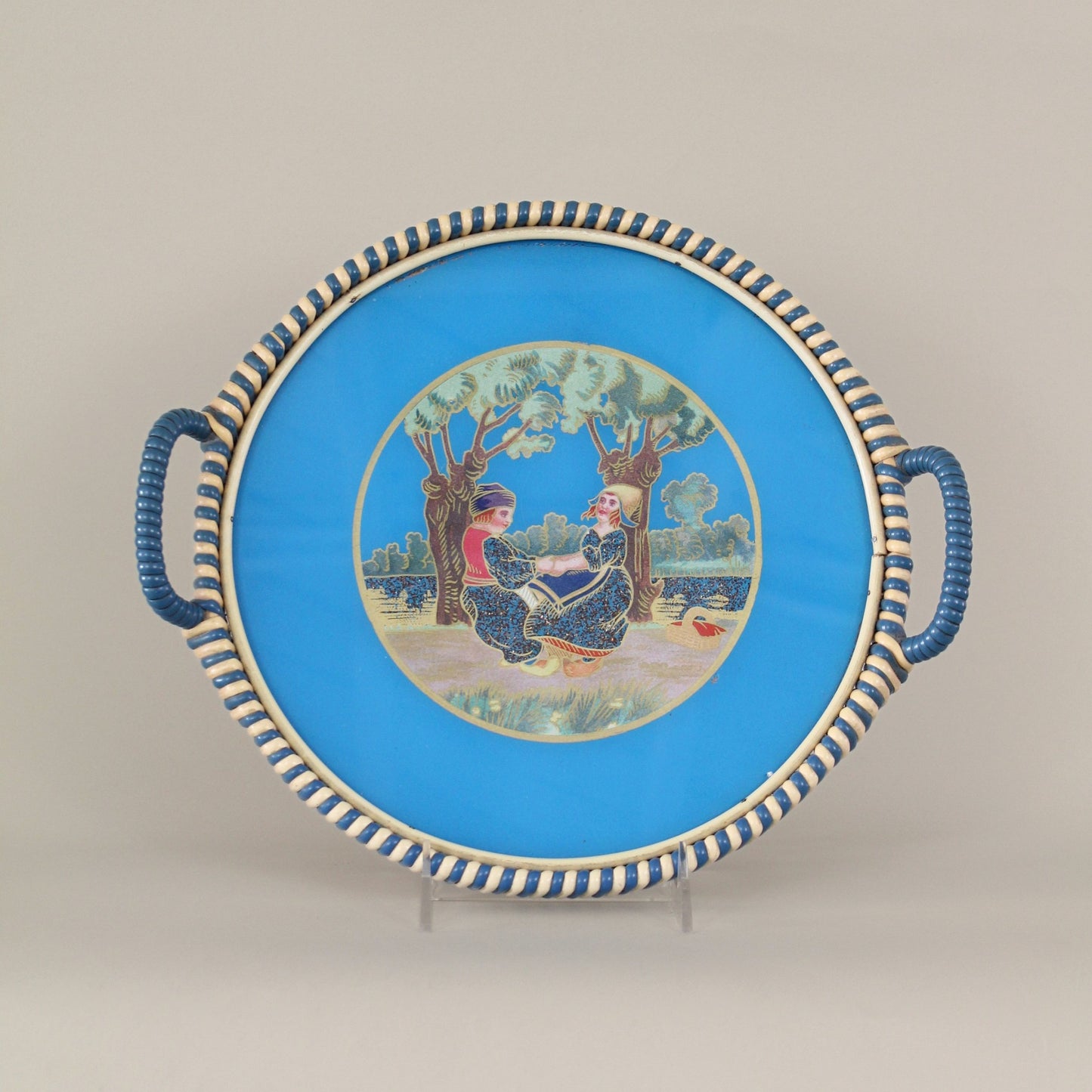 Mid Century Reverse Glass Painted Tray