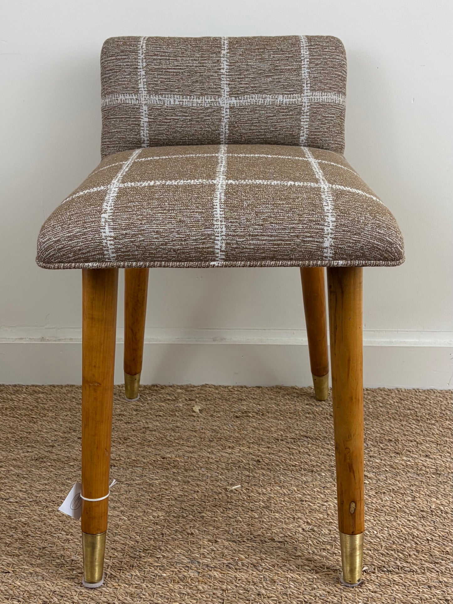 Mid Century Reupholstered Vanity/Desk Chair in Dark Grid