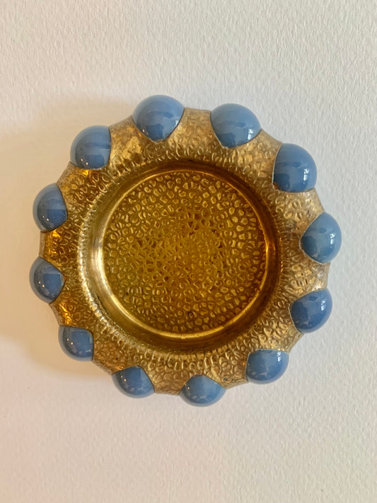 Vintage brass and blue marble beaded jewel tray