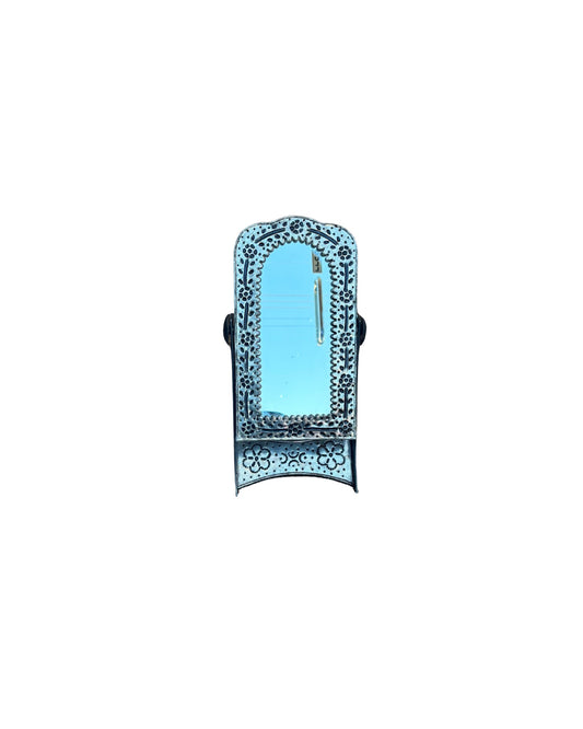 Vintage Mexican Folk Art Punched Tin Table Mirror