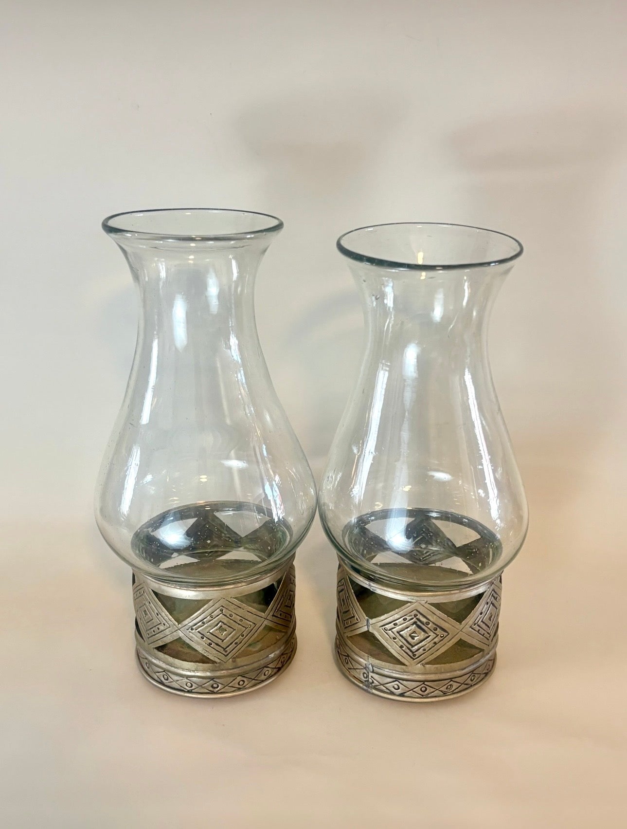 Mid Century rare Mexican artist Gene Byron hurricane lamps pair