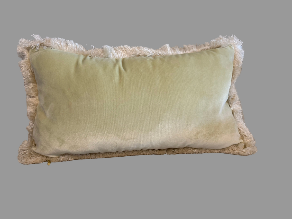 Fern velvet pillow with cream fringe trim insert included
