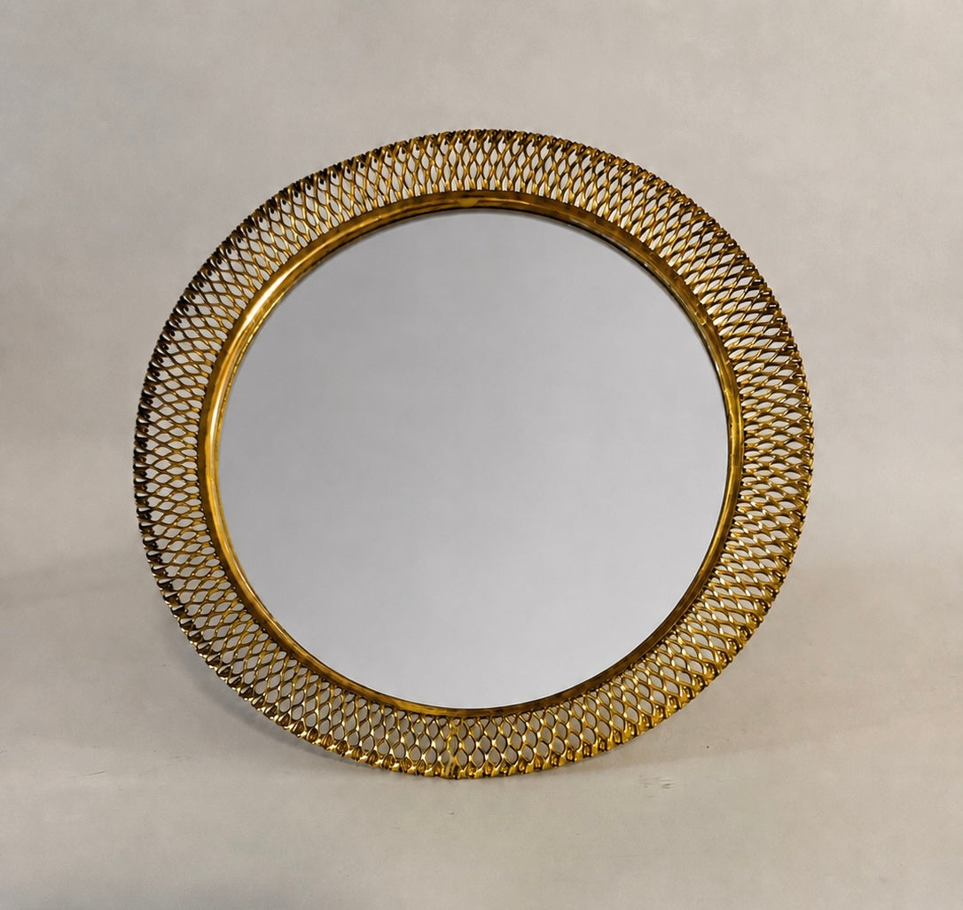Vintage European Brass Mesh Table Mirror