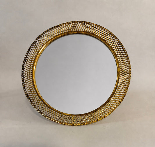 Vintage European Brass Mesh Table Mirror