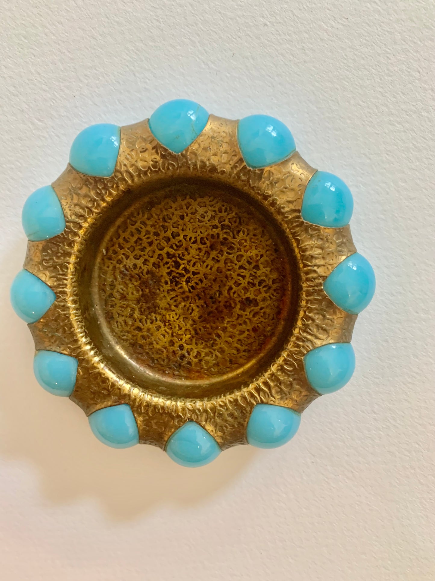 Vintage brass and turquoise marble beaded jewel tray