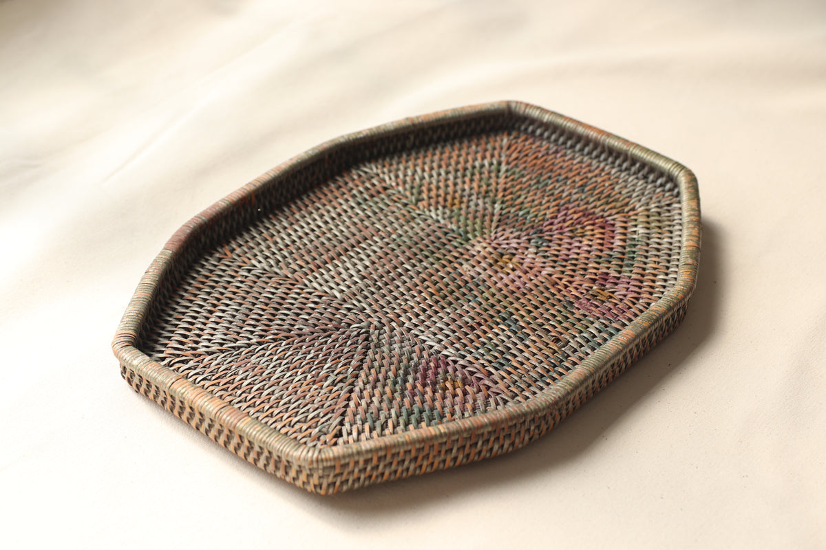 Antique Woven Hand Painted Tray
