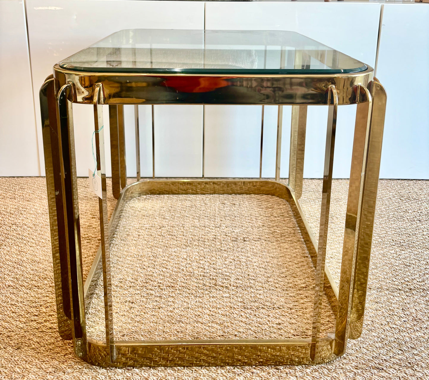 Mid Century brass and glass end table
