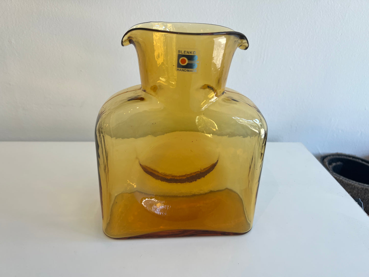 Amber vintage Blenko Glass Company double pour pitcher