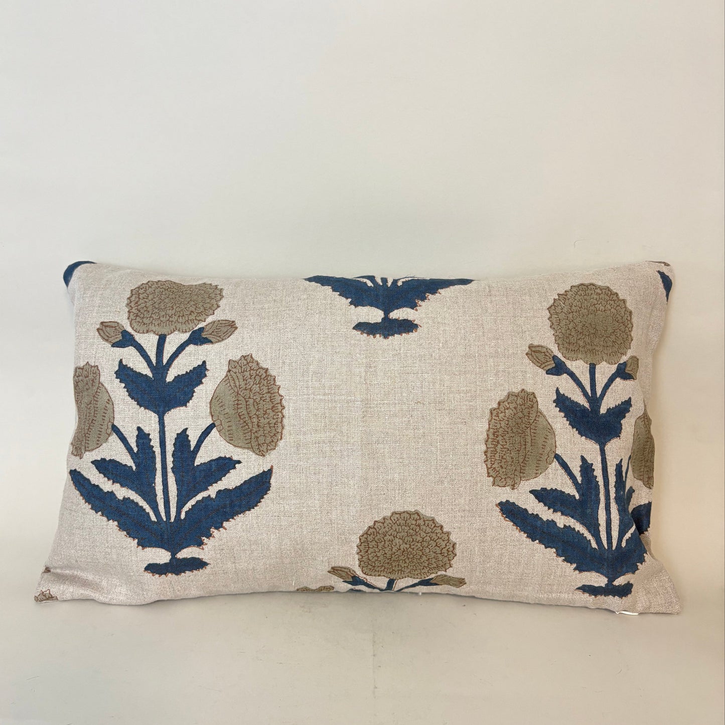 Block Print Lumbar Pillow 20"x12" Navy and Olive