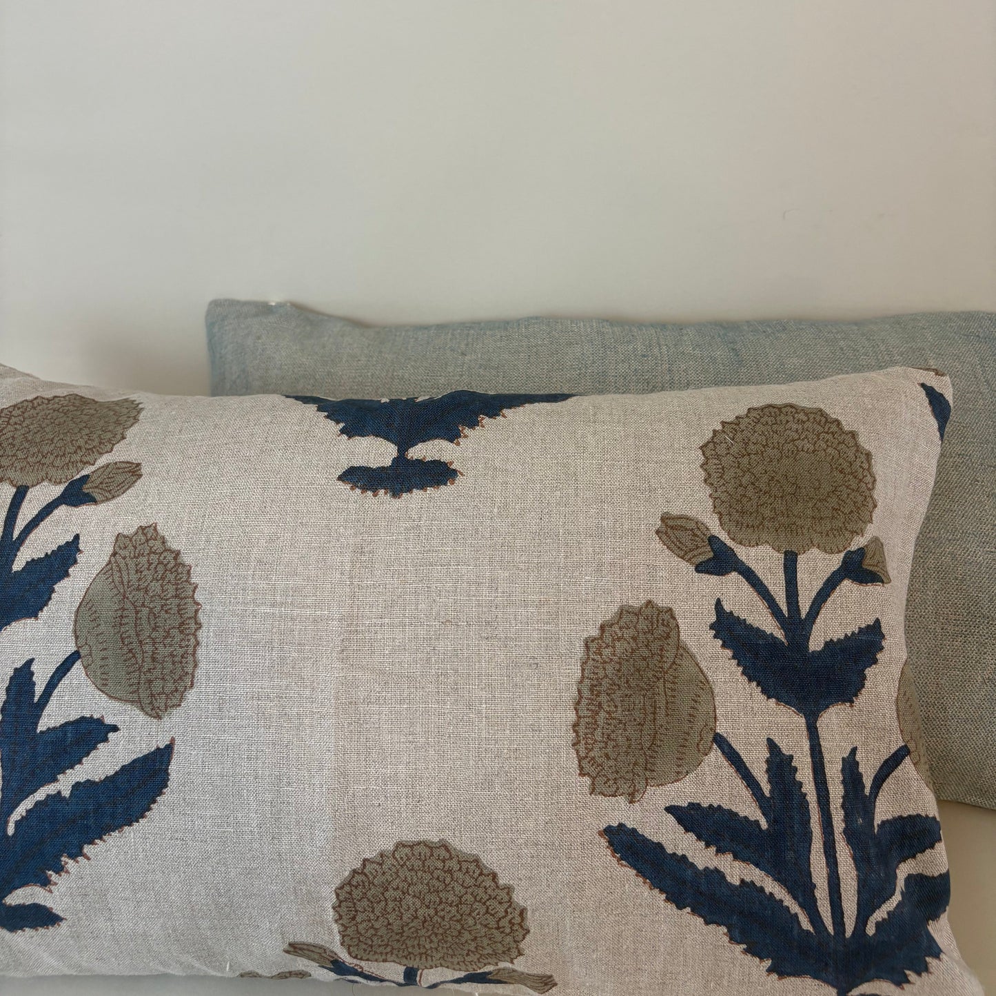 Block Print Lumbar Pillow 20"x12" Navy and Olive