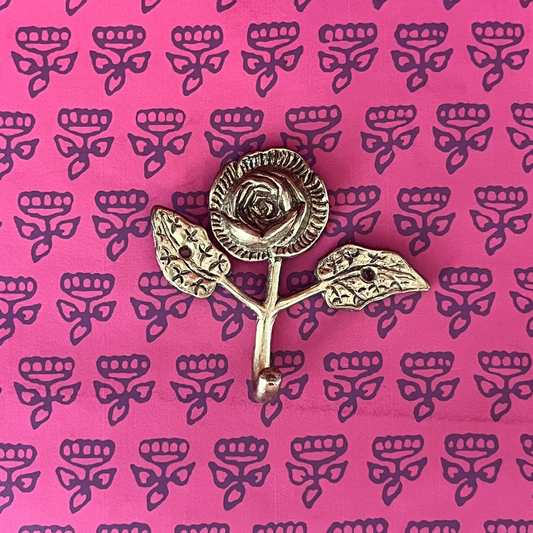 Vintage Brass Rose Wall Hook