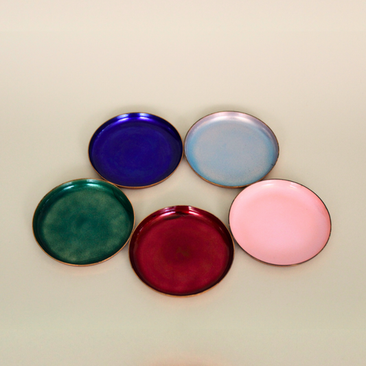 Set of 5 Vintage Enamel & Copper Coasters