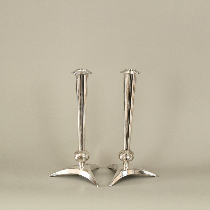 Art Deco Silver Plated Candle Holder Pair