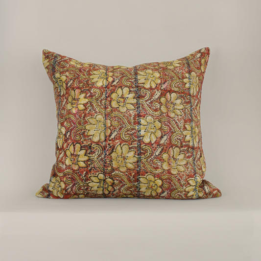 Quilted Floral Block Print Pillow