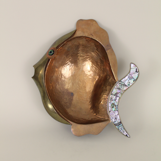 Vintage Mexican Los Castillo Fish Bowl with Abalone Inlay