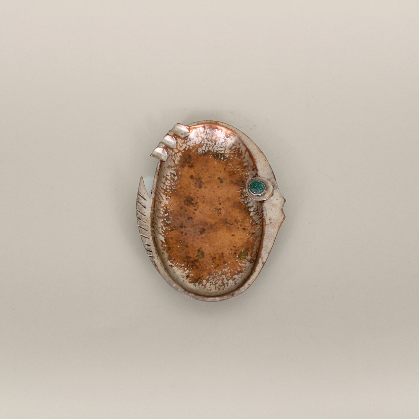 Small Los Castillo mixed metal ashtray/trinket dish with jade eye