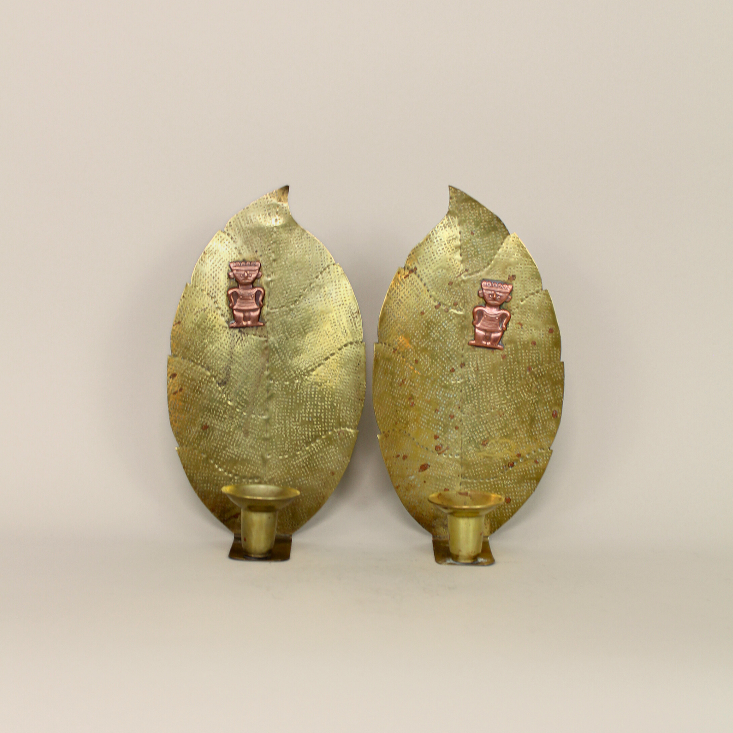 Vintage Latin American Hammered Brass Candle Sconces