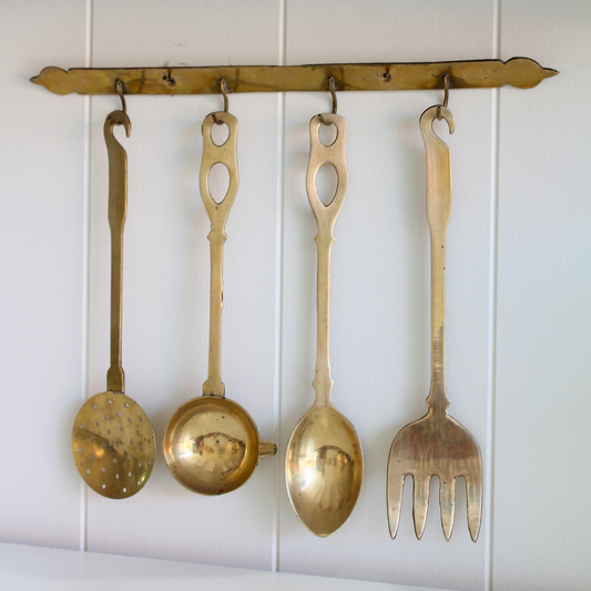 Vintage Brass Hanging Kitchen Utensil set