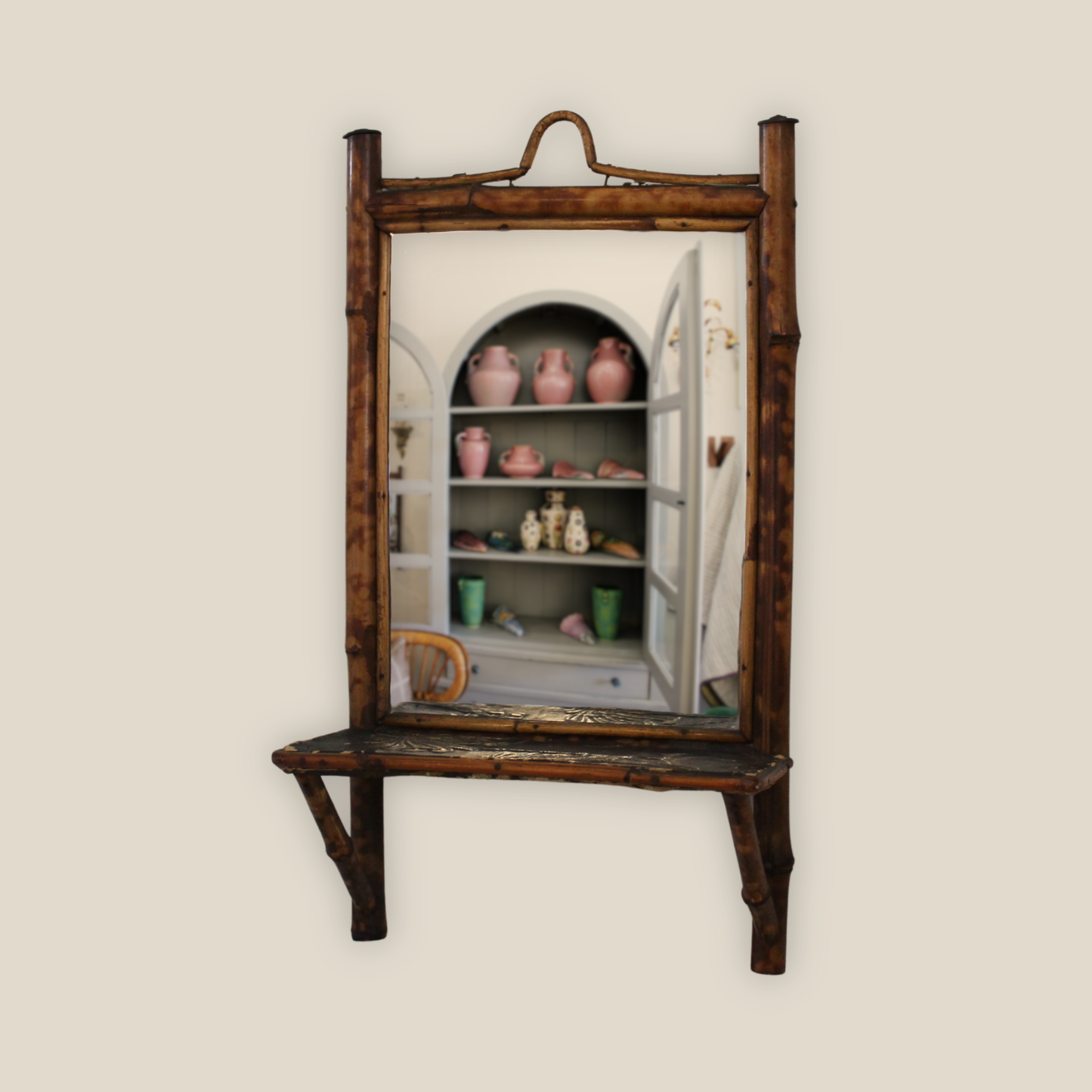 Burnt Bamboo Shelf with Mirror